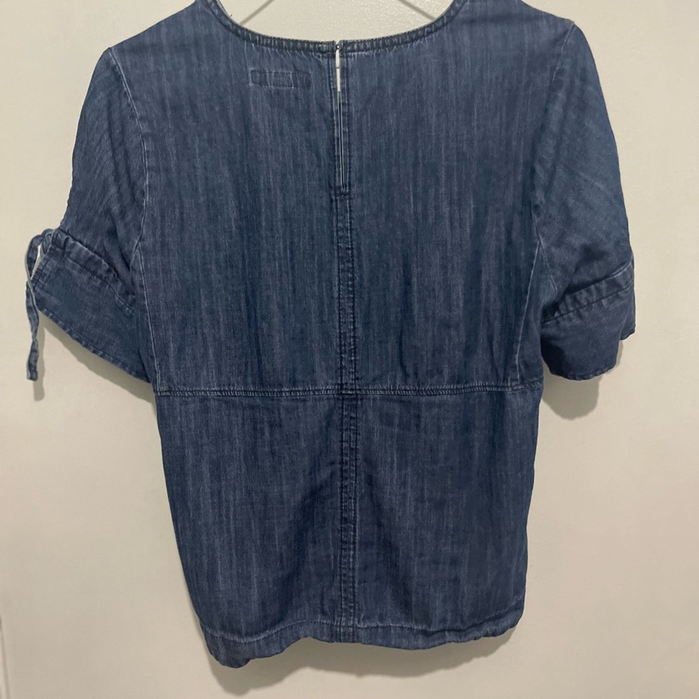 Washed Indigo Tie-Sleeve Denim Blouse — Women - Picture 2 of 4
